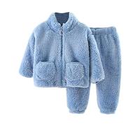 Maskjuwio - Traje de algodón suave, cálido, cuello redondo, manga larga, cuello redondo, color sólido, traje de coral, conjunto de ropa para bebé o niña, azul, 3-4 años