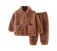 Maskjuwio - Traje de algodón suave, cálido, cuello redondo, manga larga, cuello redondo, color sólido, traje de coral, conjunto de ropa para bebé o niña, café, 4-5 años