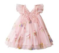 Maskjuwio Vestidos de bebé para niñas y bebés, ropa de bebé, vestido de alas de mariposa, vestido de encaje, vestido de manga corta, cadena para pantalones E, Rosa., 1-2 años
