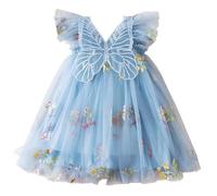 Maskjuwio Vestidos de bebé para niñas y bebés, ropa de bebé, vestido de alas de mariposa, vestido de encaje, vestido de manga corta, cadena para pantalones E, BU1, 2-3 años