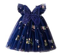 Maskjuwio Vestidos de bebé para niñas y bebés, ropa de bebé, vestido de alas de mariposa, vestido de encaje, vestido de manga corta, cadena para pantalones E, Bu2., 1-2 años