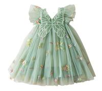 Maskjuwio Vestidos de bebé para niñas y bebés, ropa de bebé, vestido de alas de mariposa, vestido de encaje, vestido de manga corta, cadena para pantalones E, verde, 1-2 años