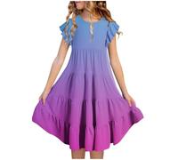 Maskjuwio Vestidos de verano para niña, manga de doble capa, acampanado, casual, degradado, vestidos midi para 615 años, falda de tul con purpurina, morado, 8-9