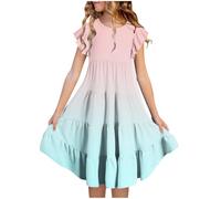 Maskjuwio Vestidos de verano para niña, manga de doble capa, acampanado, casual, degradado, vestidos midi para 615 años, falda de tul con purpurina, Rosa., 8-9