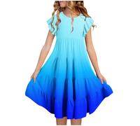 Maskjuwio Vestidos de verano para niña, manga de doble capa, acampanado, casual, degradado, vestidos midi para 615 años, falda de tul con purpurina, azul, 8-9
