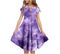 Maskjuwio Vestidos de verano para niña, manga de doble capa, línea A, casual, degradado, vestidos midi para 615 años, libro de calendario de Adviento adolescente, morado, 160