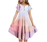 Maskjuwio Vestidos de verano para niña, manga de doble capa, línea A, casual, degradado, vestidos midi para 615 años, libro de calendario de Adviento adolescente, Oro Rosa, 130