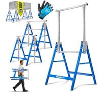 MASKO® Caballete de trabajo Telescópico, Capacidad de Carga máx. 200 kg, Caballete de Andamio, Regulable en Altura - Altura de trabajo 800-1300 mm, in uantes, Juego de 2 - Plata/Azul