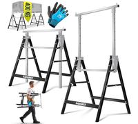 MASKO® Caballete de trabajo Telescópico, Capacidad de Carga máx. 200 kg, Caballete de Andamio, Regulable en Altura - Altura de trabajo 800-1300 mm, in uantes, Juego de 4 - Plata/Negro