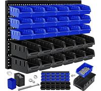 MASKO® Cajas Apilables, Estante de Pared, Cajas de Almacenamiento visibles, Estante Basculante, Estante Enchufable, 32 partes - Negro/Azul