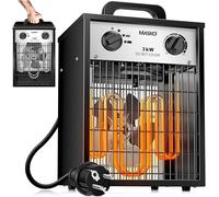 MASKO® Calentador eléctrico calentador de construcción con termostato integrado, calentador eléctrico con 3 etapas de calentamiento, calentador de ventilador para uso interior, blanco, 3 KW