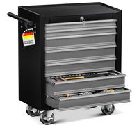 MASKO® Carro de taller con ruedas con 7 cajones con cerradura, carrito móvil para almacenamiento de herramientas con cerradura y cajones de rodamientos, estable taller de metal macizo, negro/gris