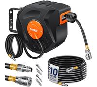 MASKO® Enrollador automático de manguera de aire comprimido 10m - Carrete de manguera con conector de 6,35 mm, enrollador de manguera, soporte de pared, asa de transporte, giratorio 180°, freno de