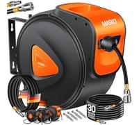 MASKO Enrollador automático de manguera de aire comprimido, 30 m, carrete de manguera con conexión de 1/4", soporte de pared, asa, giratorio 180°, freno de manguera, premontado y listo para usar