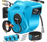 MASKO Enrollador automático de manguera de aire comprimido de 20 m - Carrete de manguera con conexión de 1/4", soporte de pared, asa, giratorio 180°, freno de manguera, premontado y listo para usar