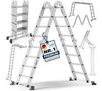 MASKO® Escalera de aluminio, 4 x 4 peldaños, multiusos, 470 cm | 150 kg de carga, 6 en 1 multifuncional con bloqueo, escalera articulada, escalera de aterrizaje, escalera de pie y escalera a