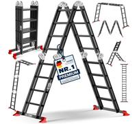 MASKO® Escalera de aluminio, 4 x 4 peldaños, multiusos, 470 cm | 150 kg de carga, 6 en 1 multifuncional con bloqueo, escalera articulada, escalera de aterrizaje, escalera de pie y escalera a
