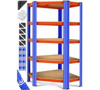 MASKO® Estantería esquinera para cargas pesadas, de metal/MDF, 180 x 75 x 40 cm, 5 estantes ajustables, hasta 875 kg, naranja/azul