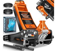 MASKO® Gato Hidráulico de elevación Plana + 2X Almohadilla de Goma + Guantes, Gato de elevación hidráulico 360° Rodillos Gato Hidraulico Caballete 3 toneladas - Naranja