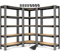 MASKO Juego de 3 estanterías de Metal, 1 estantería esquinera y 2 estantes de Almacenamiento, 15 estantes, Tablero de Fibra de Densidad Media, 2625 kg, estantería para Taller, sótano, Garaje