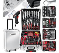 MASKO® Maletín de herramientas 969 piezas | Juego de herramientas en maletín de aluminio | Caja de herramientas con ruedas | Trolley para bricolaje | Herramientas profesionales Plateado