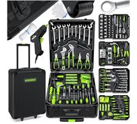MASKO Maletín de herramientas completo de 1400 piezas | Juego de herramientas en una maleta de aluminio | Caja de herramientas con ruedas | Caja de herramientas para el hogar, casa, ocio, automóvil |