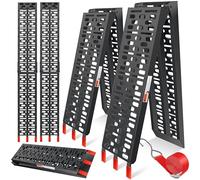 MASKO® Rampa de Carga, Riel de Carga, máx. 340kg por Pieza (máx. 680 kg por par), de Aluminio, Antideslizante, Plegable, 2X Rampa de Acceso - Negro/Rojo
