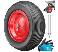 MASKO® Rueda de Carretilla de PU 200 kg sin aire 4.80/4.00-8 Ø 390mm Eje de Repuesto para Rueda de Goma de Acero Neumático sin aire para Carretilla de Jardín Rueda de PU Antipinchazos Negro/Rojo