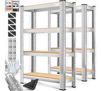 MASKO® Set de 2 estanterías de almacenamiento para cargas pesadas, 160 x 80 x 40 cm, hasta 700 kg, 4 estantes ajustables, tablero de fibra de densidad media y metal, para taller, sótano, garaje, plata