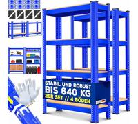 MASKO® Set de 2 estanterías de almacenamiento para cargas pesadas, 160 x 80 x 40 cm, hasta 700 kg, 4 estantes ajustables, tablero de fibra de densidad media y metal, para taller, sótano, garaje, azul