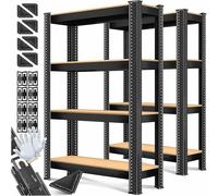 MASKO® Set de 2 estanterías de almacenamiento para cargas pesadas, 160 x 80 x 40 cm, hasta 700 kg, 4 estantes ajustables, tablero de fibra de densidad media y metal, para taller, sótano, garaje, negro