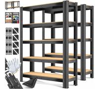 MASKO® Set de 2 estanterías de almacenamiento para cargas pesadas, 180 x 90 x 40 cm, hasta 875 kg, 5 estantes ajustables, tablero de fibra de densidad media y metal, para taller, sótano, garaje, negro