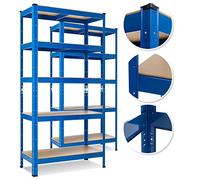 MASKO® Set de 2 estanterías de almacenamiento para cargas pesadas, 180 x 90 x 40 cm, hasta 875 kg, 5 estantes ajustables, tablero de fibra de densidad media y metal, para taller, sótano, garaje, azul