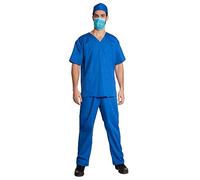 Maskworld Disfraz de cirujano con camisa, pantalón, gorra y protector bucal azul - Tamaño: XL - XXL - Disfraz para carnaval, fiestas temáticas