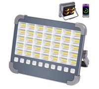 MASMEJOR Foco LED Recargable 100W, Foco LED Batería 10000LM con Panel Solar, 5 Modos de Luz, Batería Externa de 6000mAh, Luz de Trabajo Ideal para Camping, Pesca, Garaje