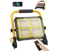 MASMEJOR Foco LED Recargable con Mando, 160W Foco de Trabajo Portátil 15000mAh/ Panel Solar/ 4 Modos de Luz, Soporte Giratorio Ideal para Camping, Trabajo, Pesca