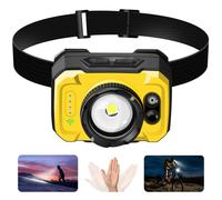 Masmejor Linterna Frontal LED Recargable Linterna de Cabeza con Sensor de Movimiento/ 11 Modos de Luz/Enfoque Ajustable/ 75° Ángulo Ajustable, Luz Frontal Cabeza para Bicicleta, Camping y Montañismo