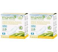 Masmi Almohadillas de día ultrafinas con alas, envueltas individualmente, algodón orgánico, hipoalergénico, biodegradable, perfume, viscosa, rayón, cloro y dioxinas, sin cloro y dioxinas (paquete