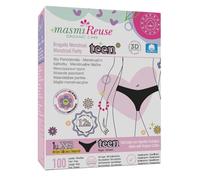 Masmi Calzoncillo biológico para niñas y adolescentes, protección durante 12 horas, lavable y reutilizable, de algodón orgánico, color negro Reuse (XS = 88-92 cm de contorno de cadera)