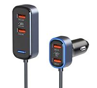 MASO Cargador de coche USB C de 6 puertos,Cargador de coche USB súper rápido de carga rápida,Cargador USB para encendedor de cigarrillos PD y QC3.0