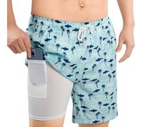 MASOCIO Bañador Hombre con Forro Compresión Bañadores Hombres Gracioso Traje de Baño Largo Deportivo Fato Calzones Calções Banho Homem Secado Rapido Natacion Surf Surfero Boardshorts Azul Claro XXL