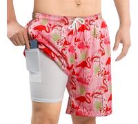 MASOCIO Bañador Hombre con Forro Compresión Bañadores Hombres Gracioso Traje de Baño Largo Deportivo Fato Calzones Calções Banho Homem Secado Rapido Natacion Surfero Surf Boardshorts Rojo XL