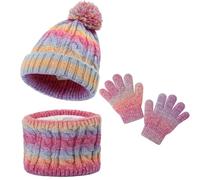 MASOCIO Conjunto Bufanda Gorro y Guantes Niña Invierno Gorros Luvas Criança con Pompon Punto Sombrero 4 5 6 7 8 9 Gorrito Braga Cuello Set Termico 3-10 Años Multicolor