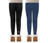 MASOCIO Leggins Felpa Termicos Niña Invierno Leggings Térmicos 2 Pack Mallas Termicas Calentitas Elásticos Largos Pantalon 5-6 Años Negro Azul Marino