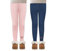 MASOCIO Leggins Felpa Termicos Niña Invierno Leggings Térmicos 2 Pack Mallas Termicas Calentitas Elásticos Largos Pantalon 9-10 Años Rosa Azul Marino