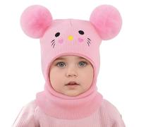 MASOCIO Pasamontañas Niña Gorro Invierno Gorros Pompon Gorrito Punto Sombrero Bebe Bebé 12 18 Meses 2 3 4 5 6 7 Balaclava Bufanda Termico 1-8 Años Rosa