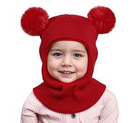 MASOCIO Pasamontañas Niña Niño Gorro Invierno Gorros Punto Gorrito Pompon Sombrero Bebe Bebé 12 18 Meses 2 3 4 5 6 7 Balaclava Bufanda Termico 1-8 Años Rojo