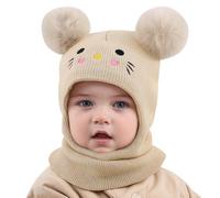MASOCIO Pasamontañas Niño Niña Gorro Invierno Gorros Pompon Gorrito Punto Sombrero Bebe Bebé 12 18 Meses 2 3 4 5 6 7 Balaclava Bufanda Termico 1-8 Años Beige
