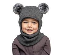 MASOCIO Pasamontañas Niño Niña Gorro Invierno Gorros Punto Gorrito Pompon Sombrero Bebe Bebé 12 18 Meses 2 3 4 5 6 7 Balaclava Bufanda Termico 1-8 Años Gris Oscuro