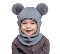 MASOCIO Pasamontañas Niño Niña Gorro Invierno Gorros Punto Gorrito Pompon Sombrero Bebe Bebé 12 18 Meses 2 3 4 5 6 7 Balaclava Bufanda Termico 1-8 Años Gris